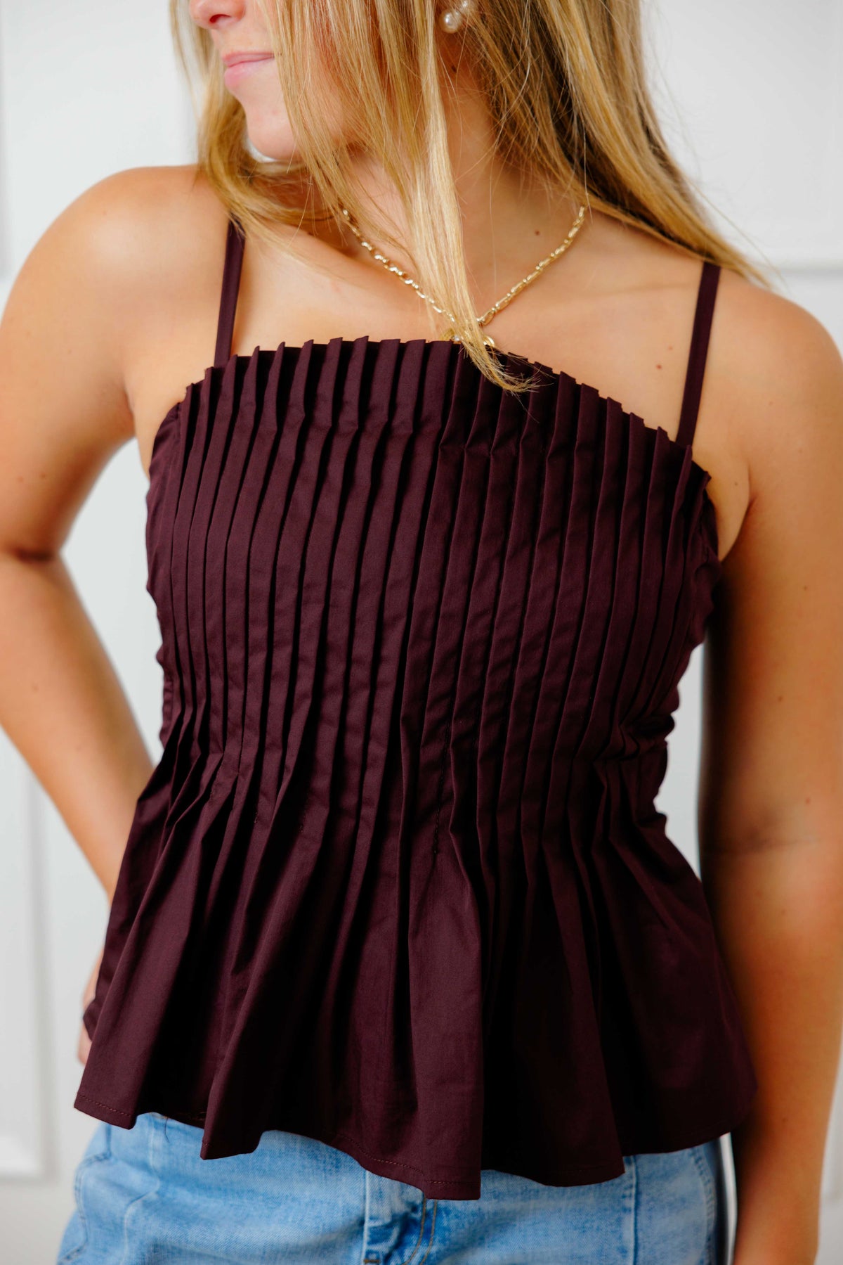 Brown Pleated Top