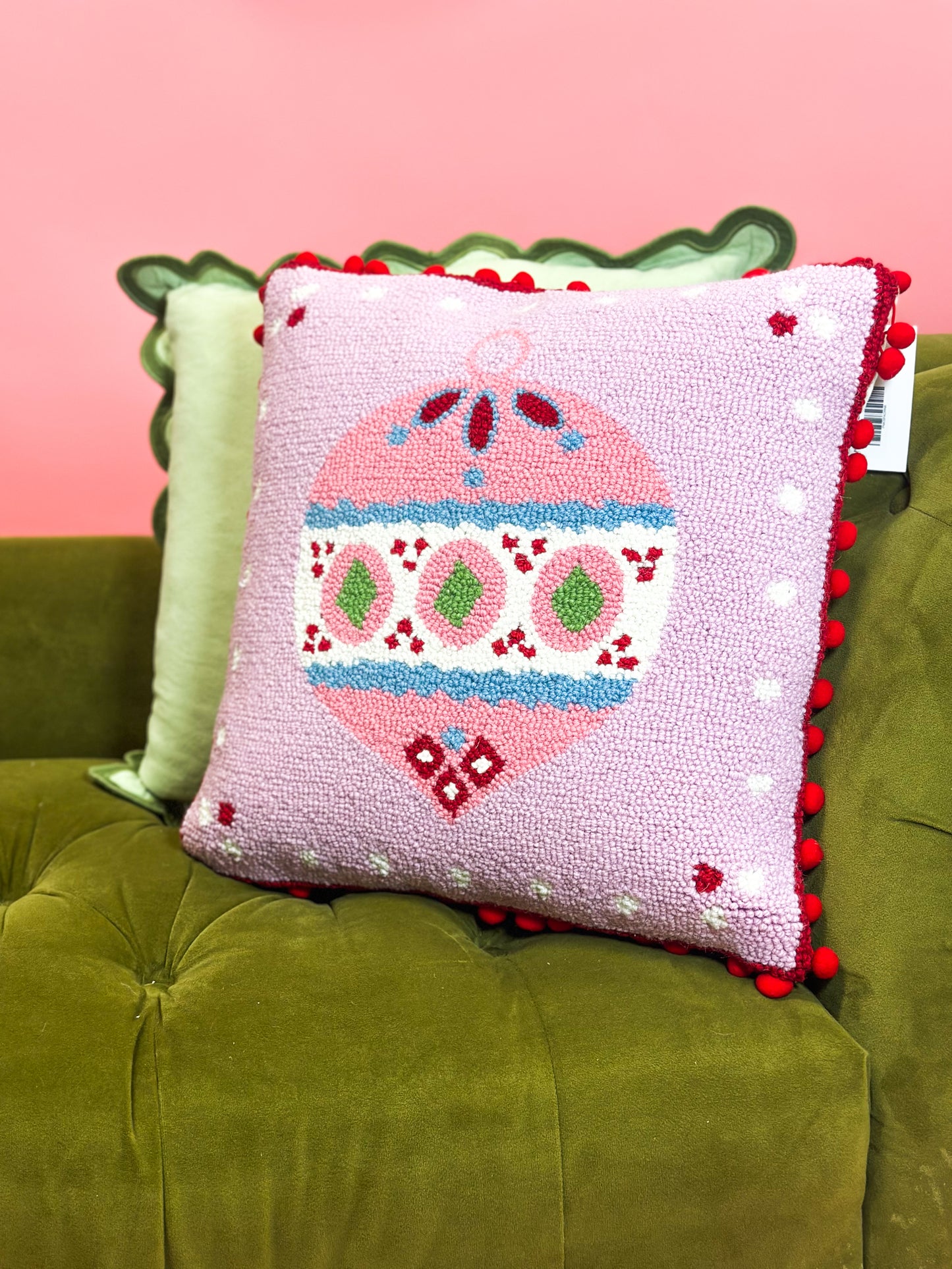 Pink Pom Ornament Hook Pillow