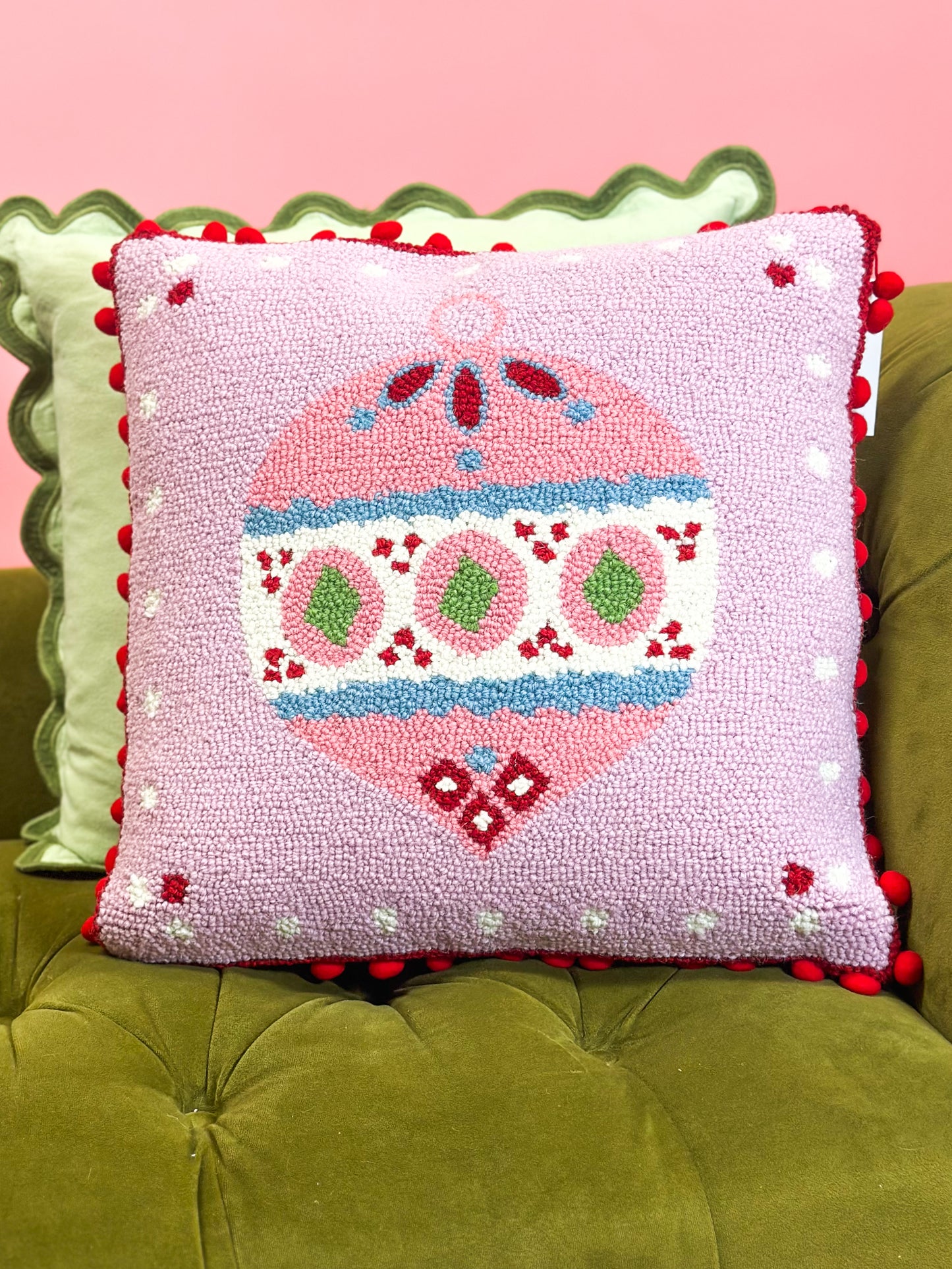 Pink Pom Ornament Hook Pillow