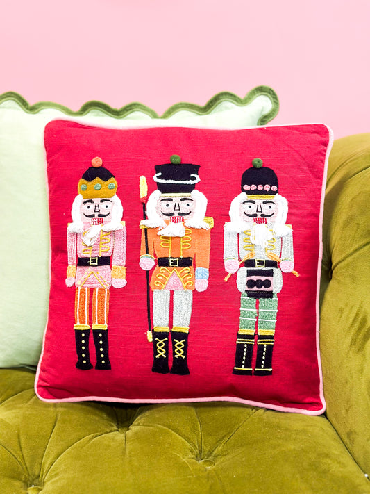 Embroidered Nutcrackers Pillow