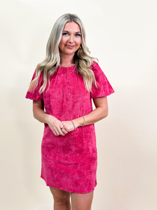 Fuchsia Corduroy Mini Dress