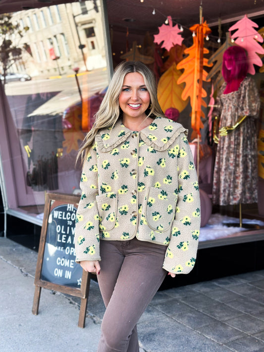 Taupe Floral Peter Pan Jacket