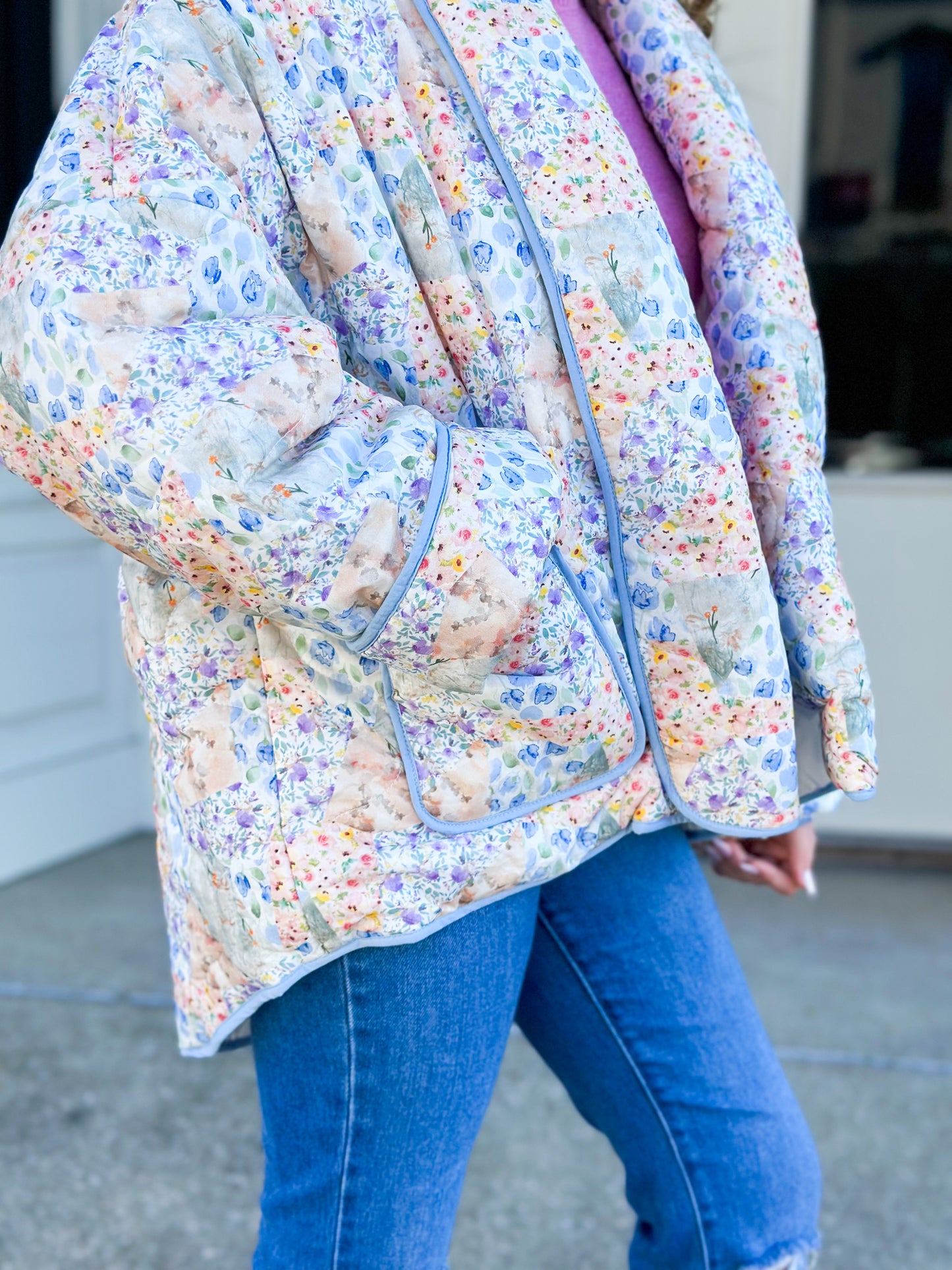 Peach/Blue Patchwork Quilted Jacket