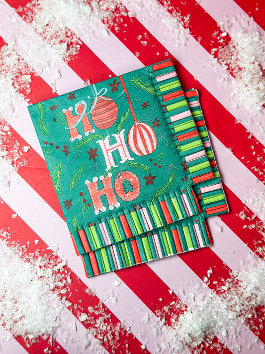 Ho Ho Ho Fringe Beverage Napkins