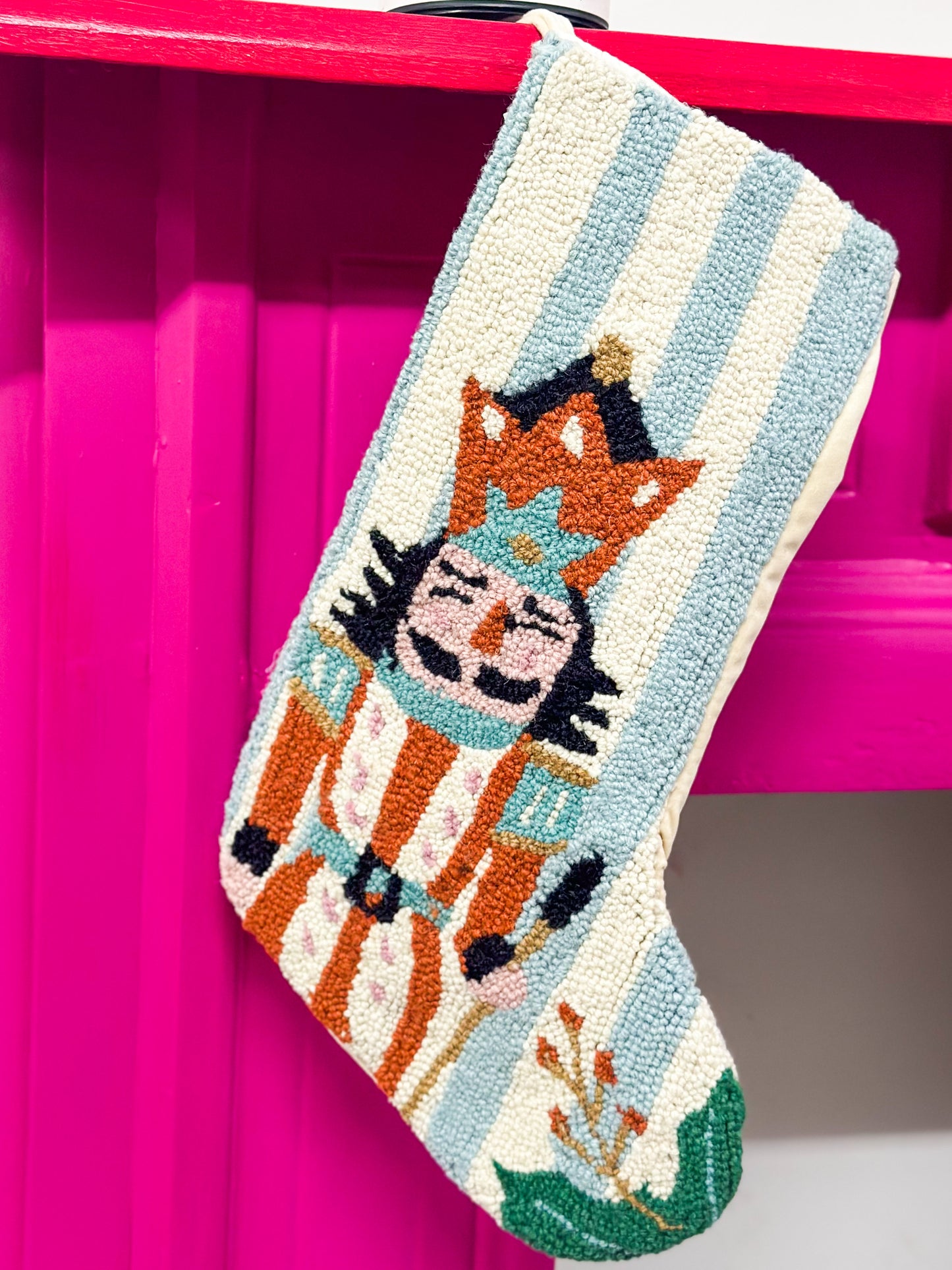 Holly Striped Nutcracker Stocking