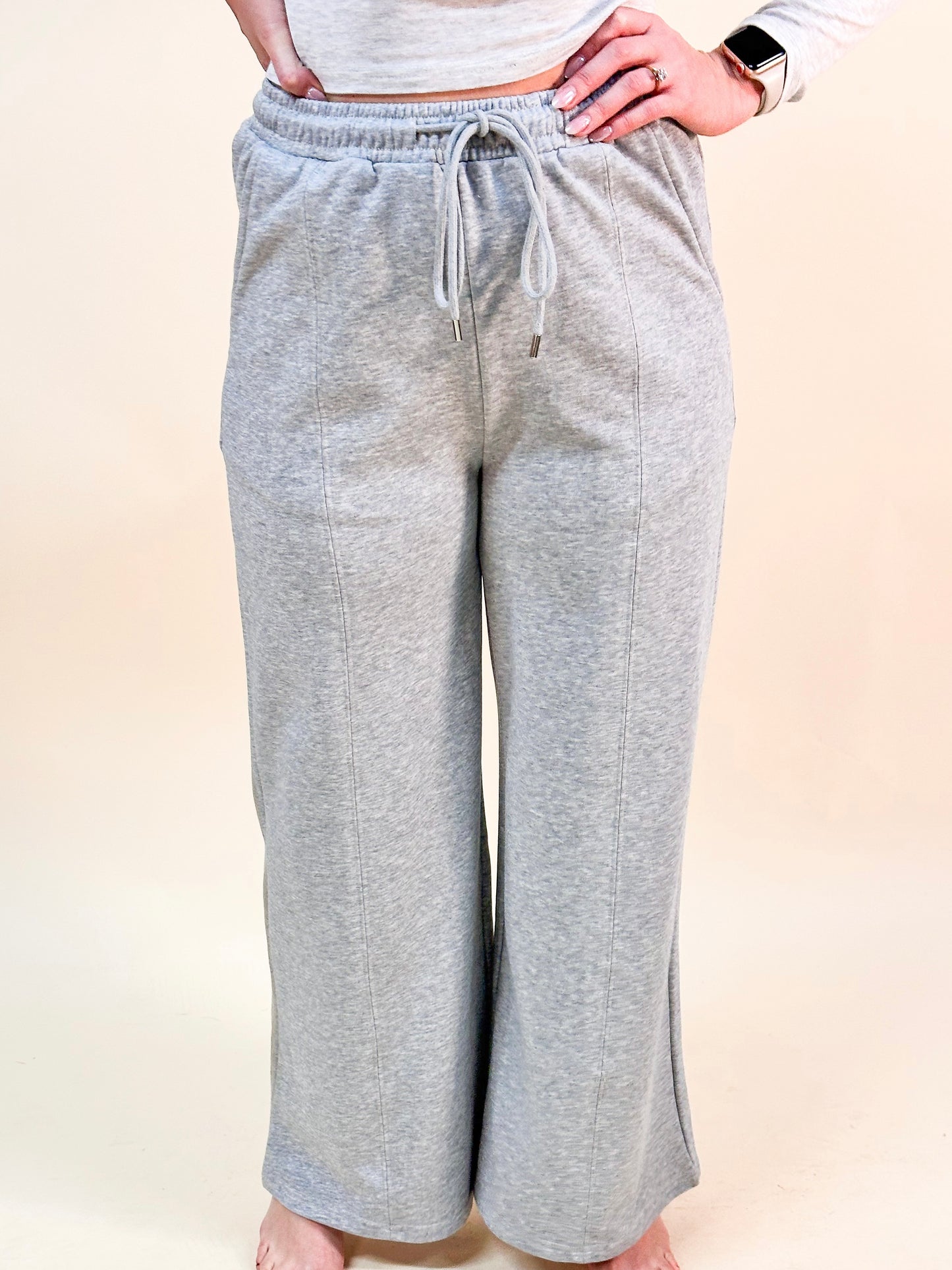 Gray Bow Embroidered Sweatpants