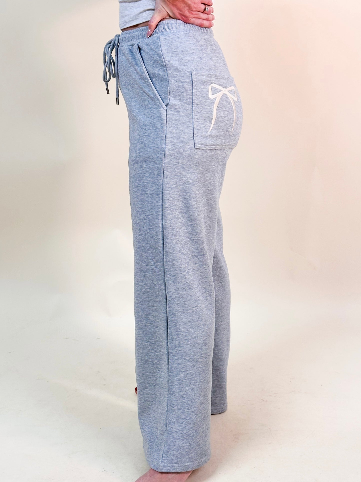 Gray Bow Embroidered Sweatpants