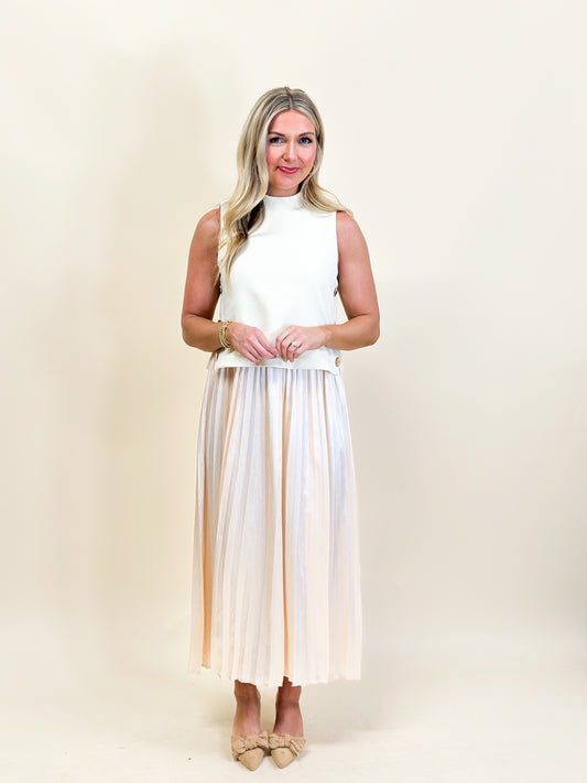 Cream Pleated Skirt Dress