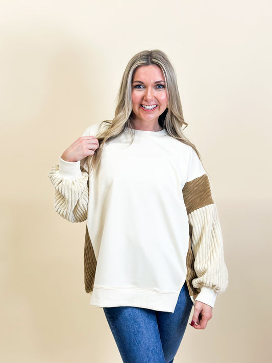 Cream Cord Combo Pullover