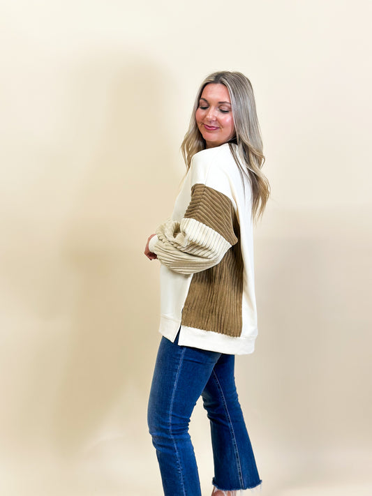 Cream Cord Combo Pullover