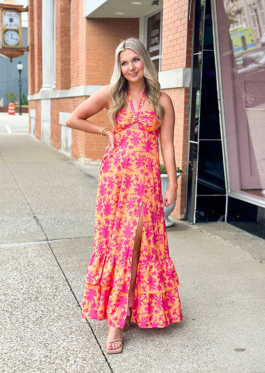 Tangerine Floral Maxi Dress