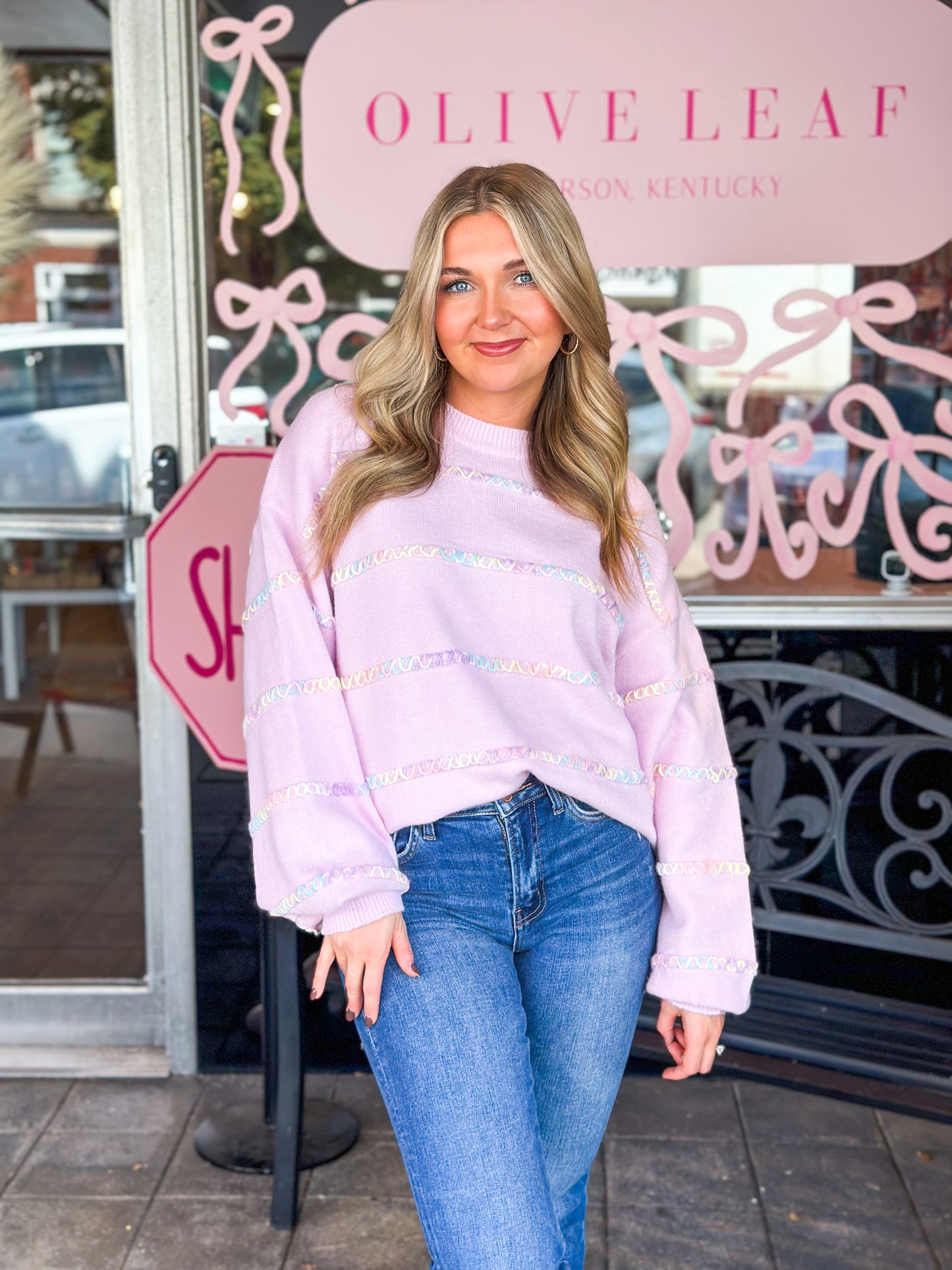 Lavender Rainbow Stitch Sweater