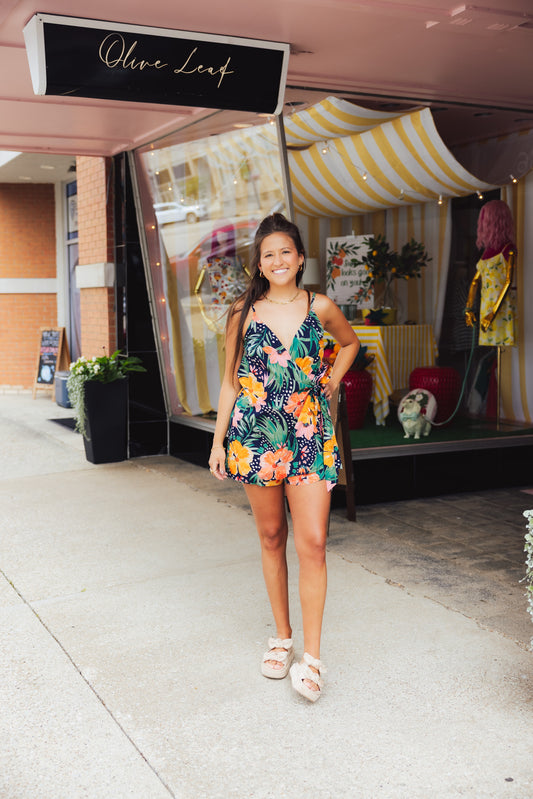 Navy Poppy Romper