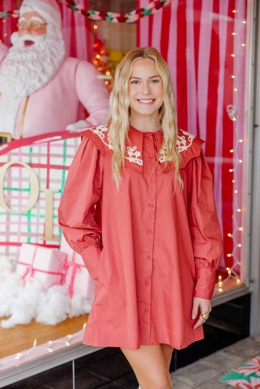 Plum Embroidered Collar Dress