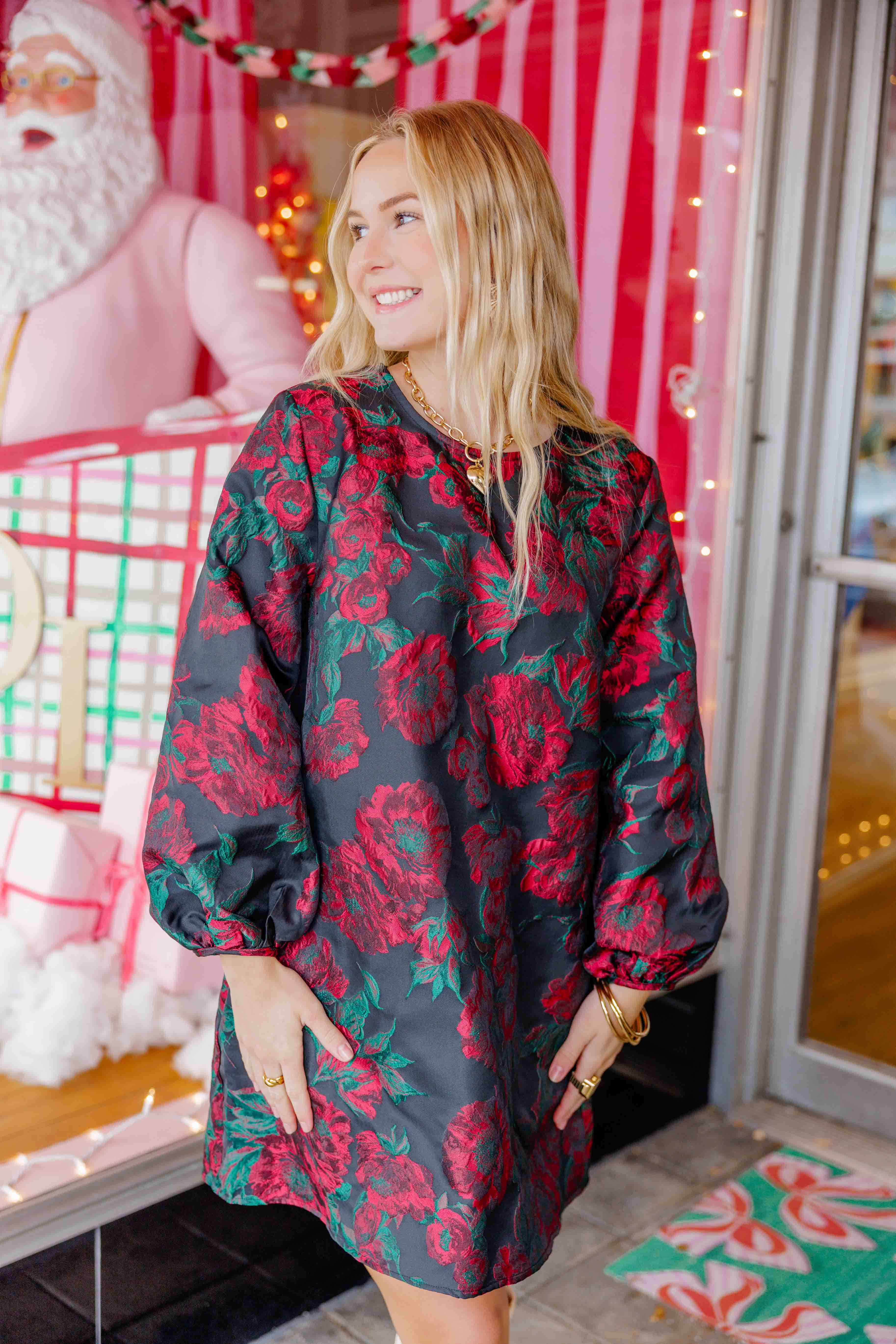 Red Floral Jacquard Mini Dress