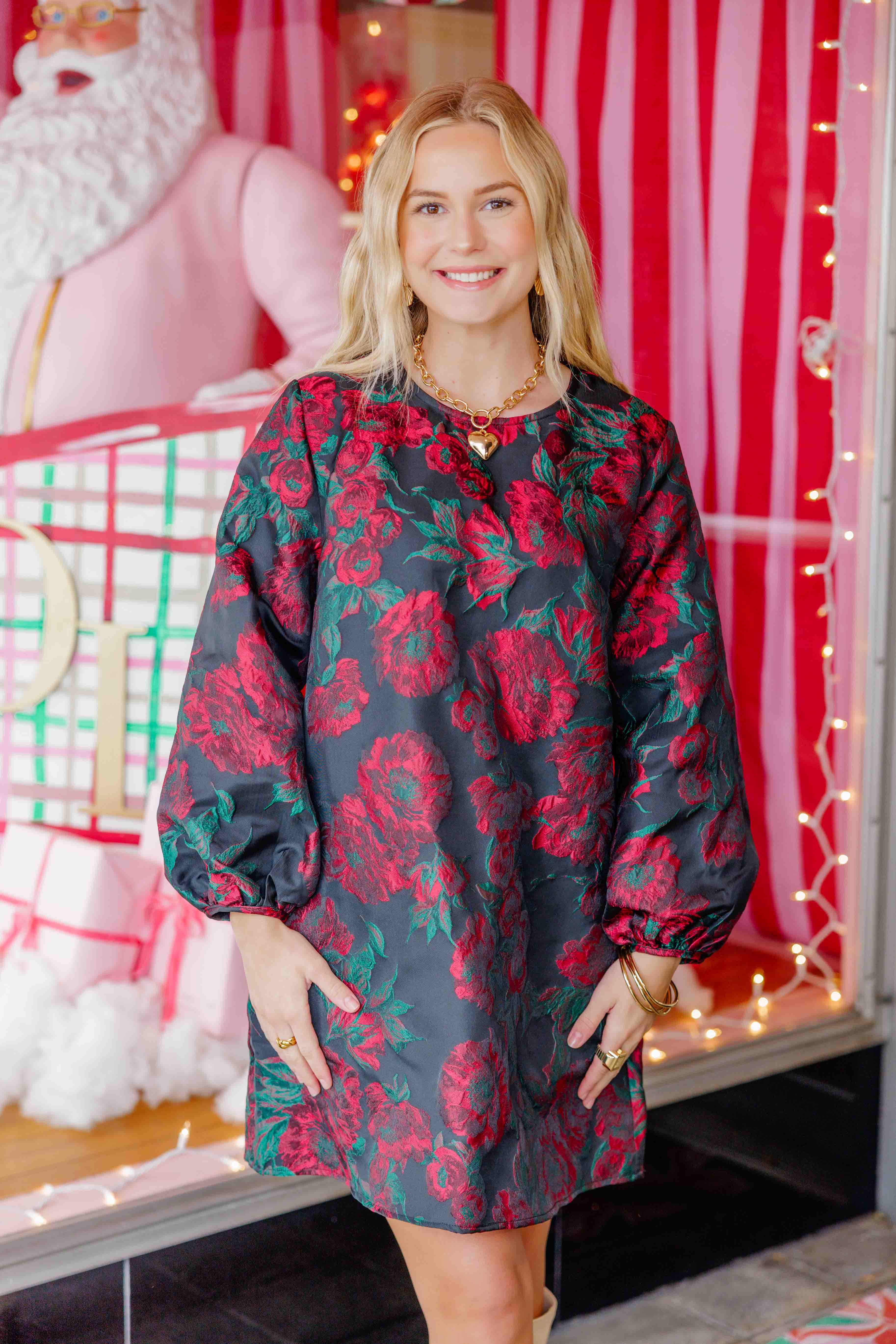 Red Floral Jacquard Mini Dress