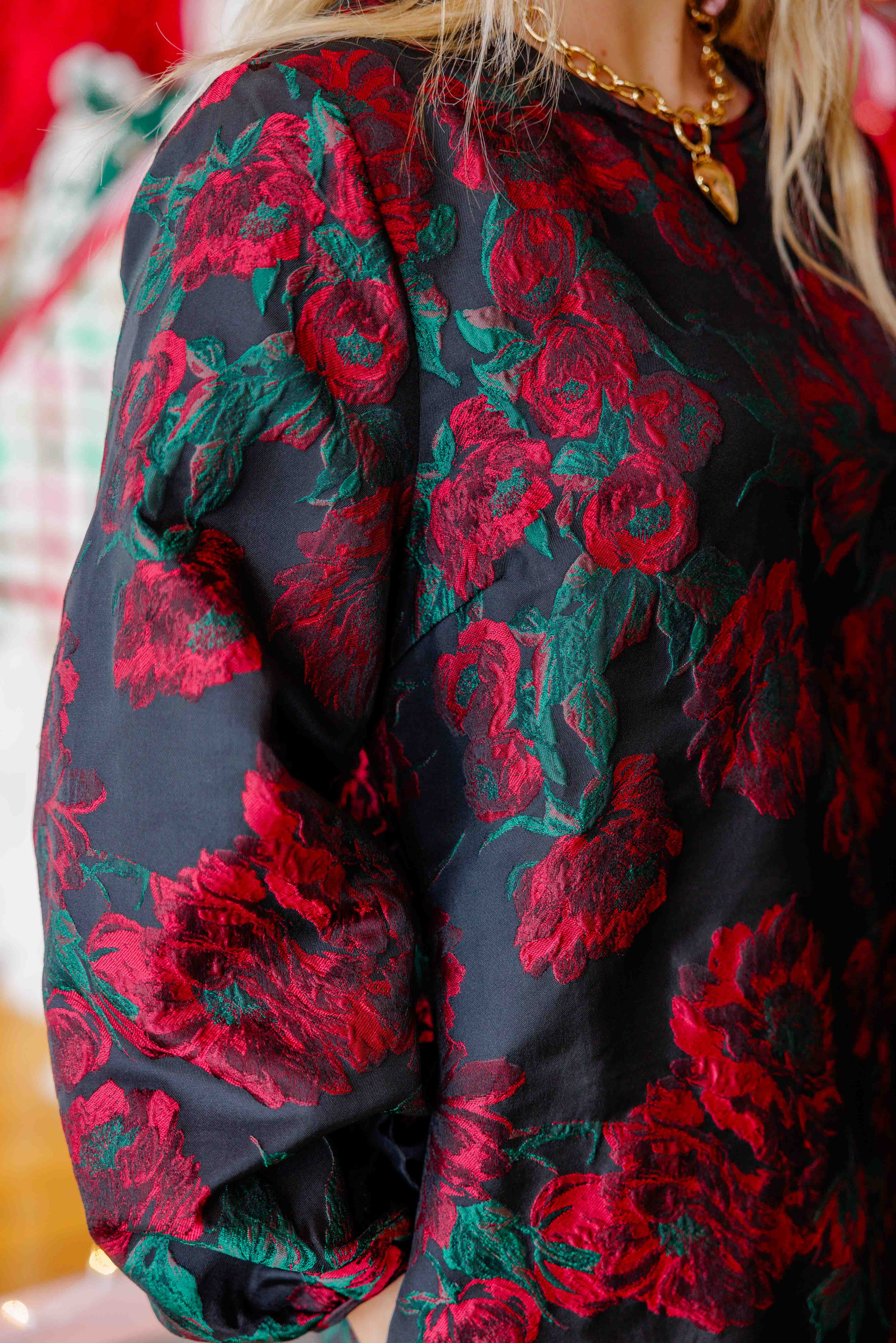 Red Floral Jacquard Mini Dress