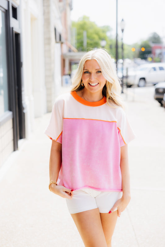 Pink Orange Colorblock Top