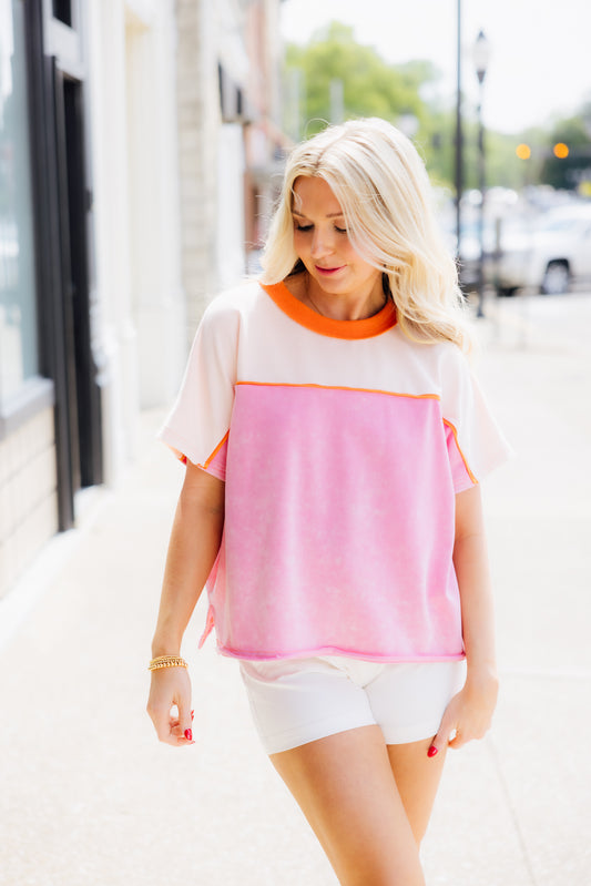 Pink Orange Colorblock Top