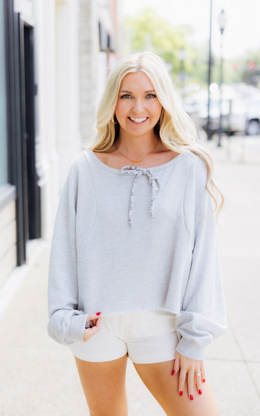 Grey Drawstring Terry Top