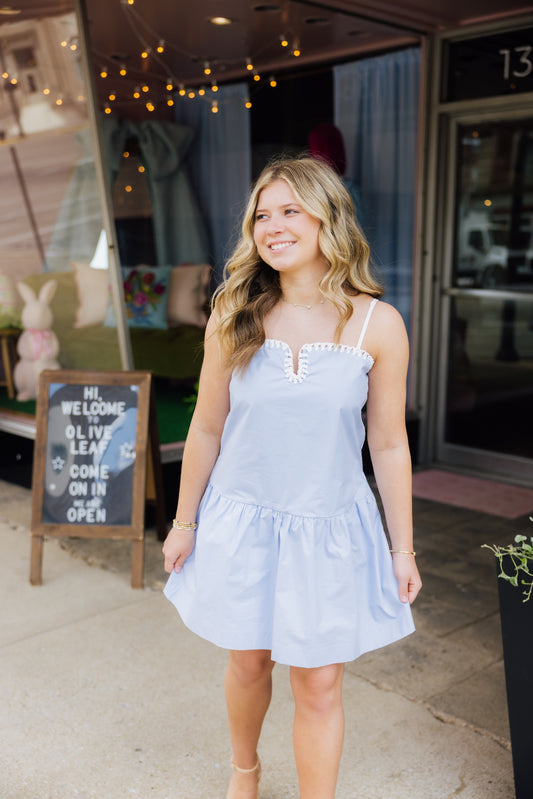 Blue Poplin Mini Dress