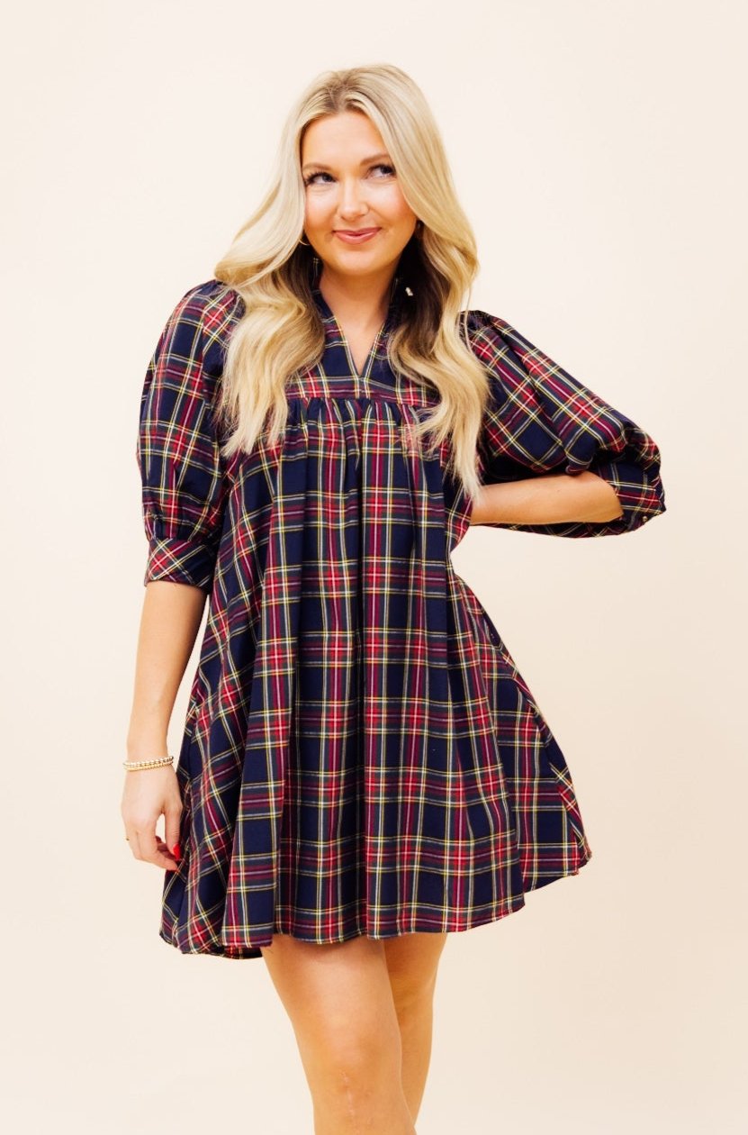 Tartan Puff Sleeve Dress