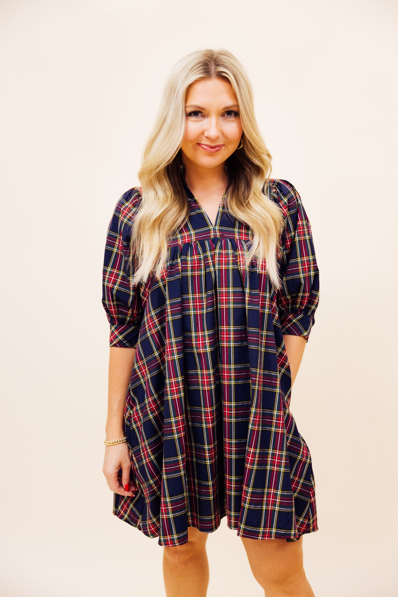 Tartan Puff Sleeve Dress