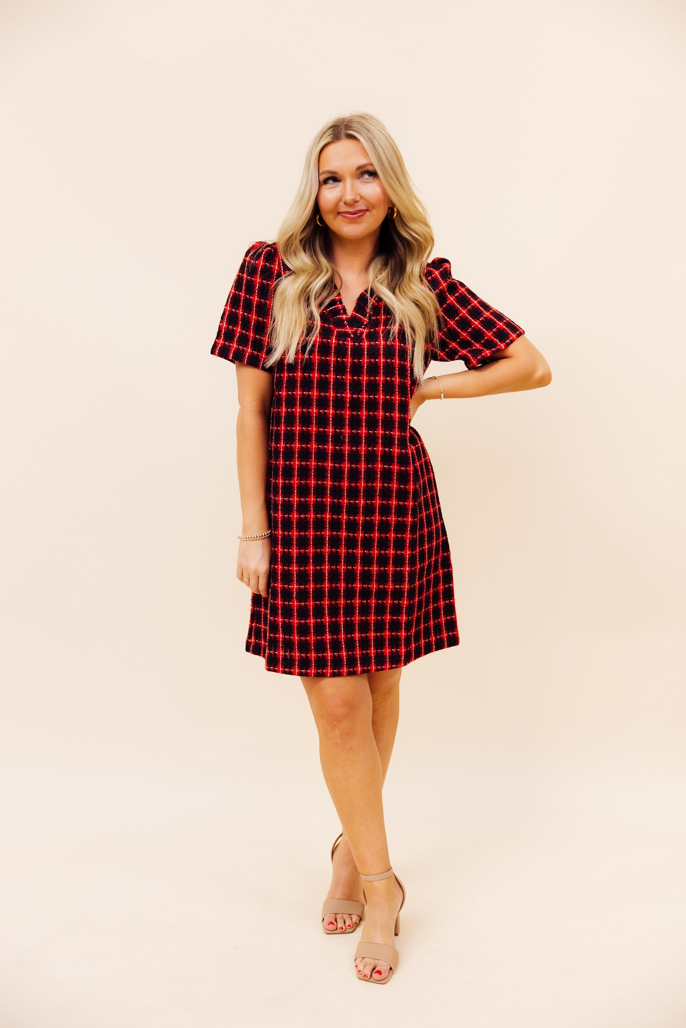 Red Plaid Tweed Dress