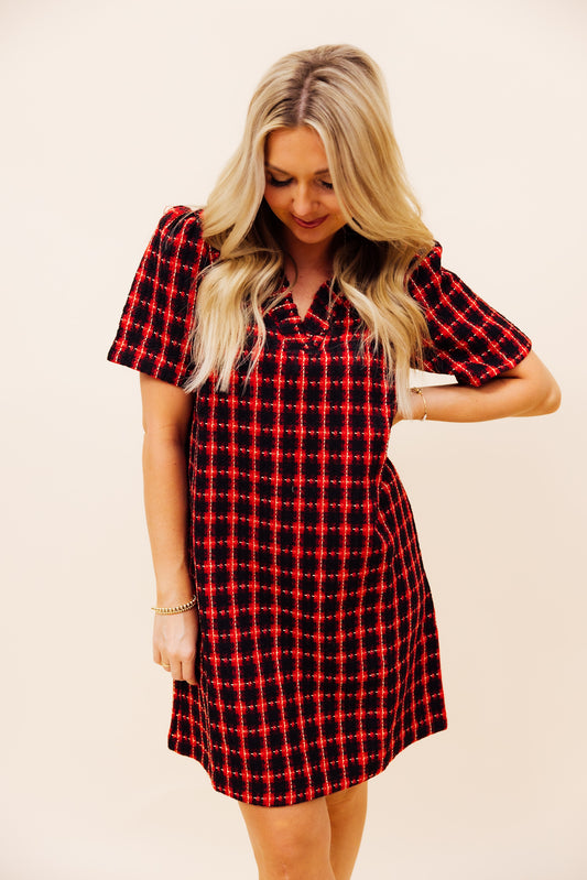 Red Plaid Tweed Dress