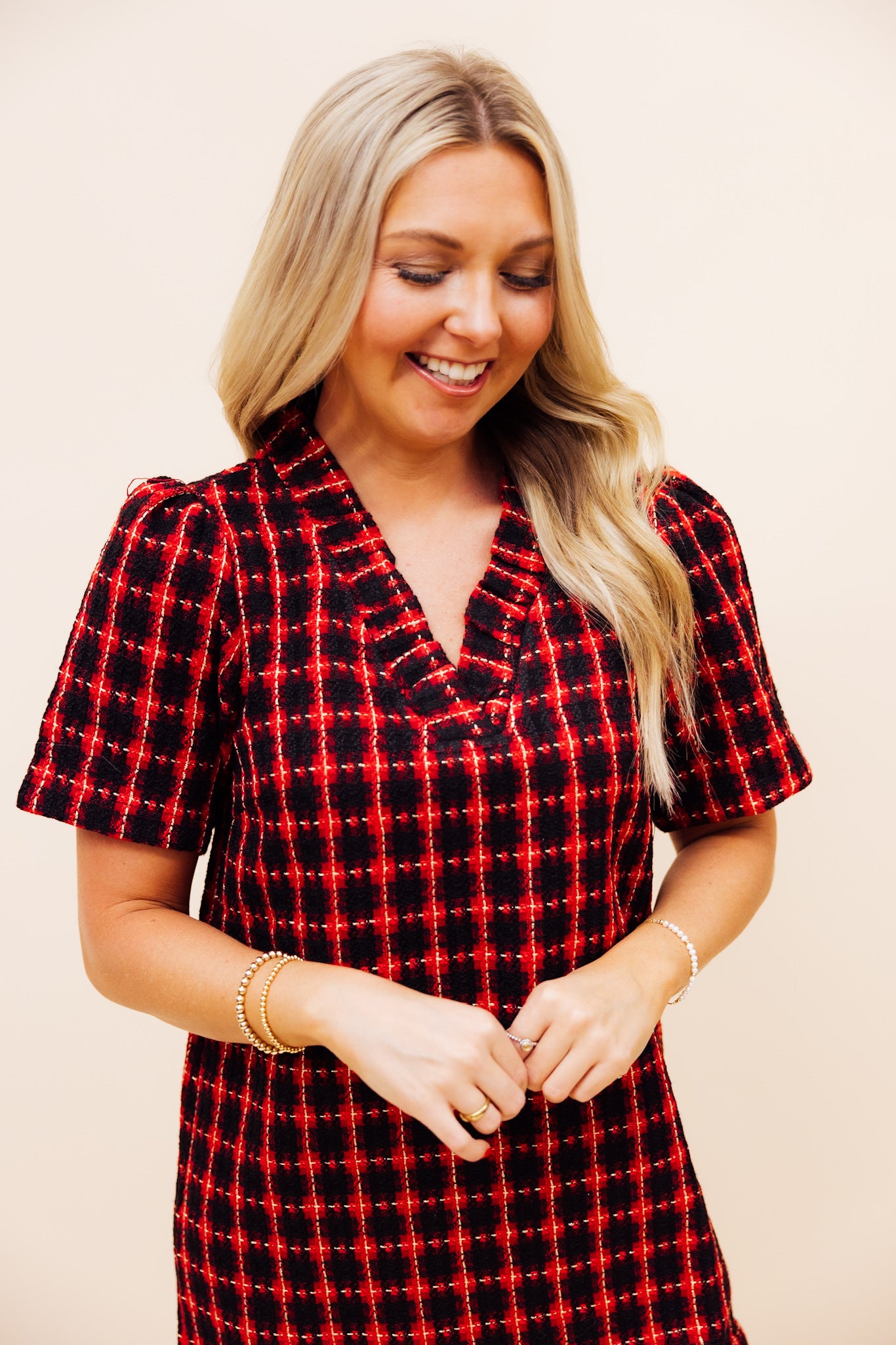 Red Plaid Tweed Dress