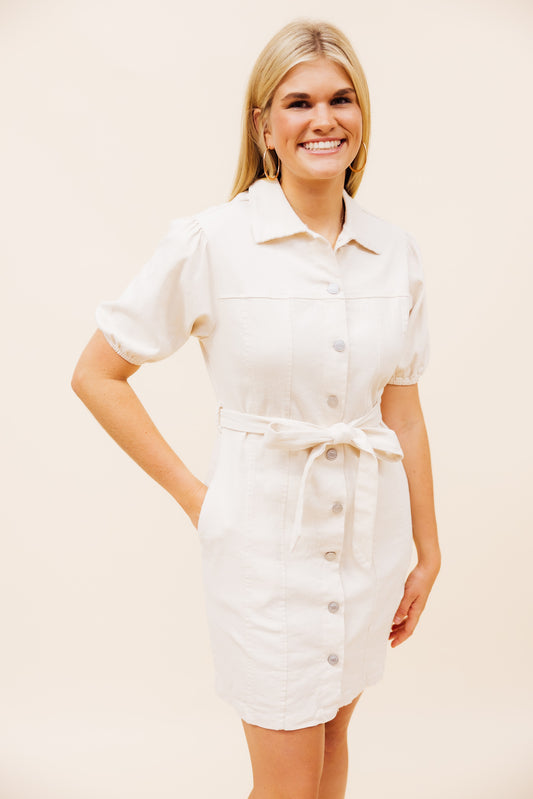 Ecru Short Sleeve Denim Dress