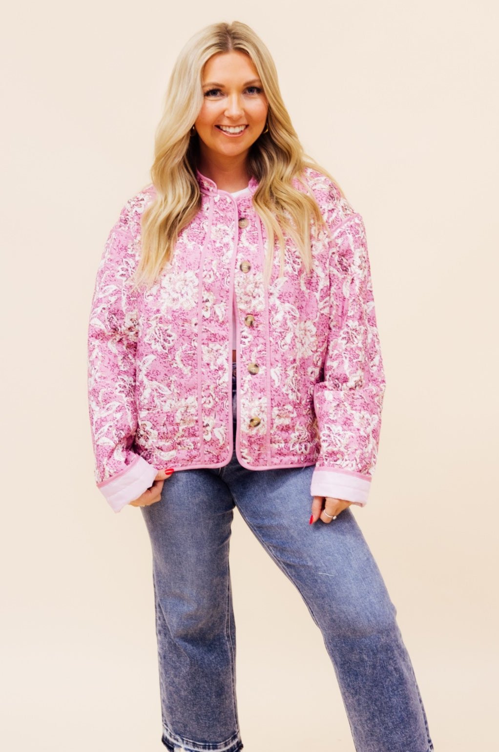 Pink Floral Quilted Jacket