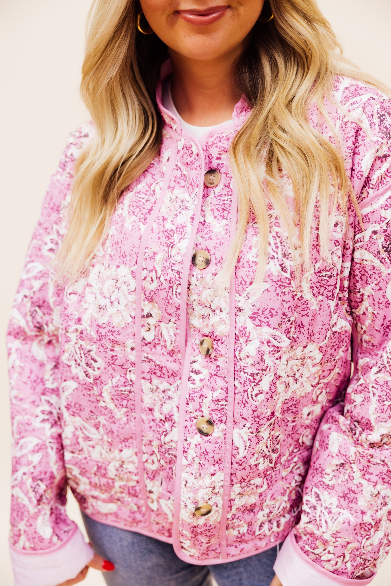 Pink Floral Quilted Jacket