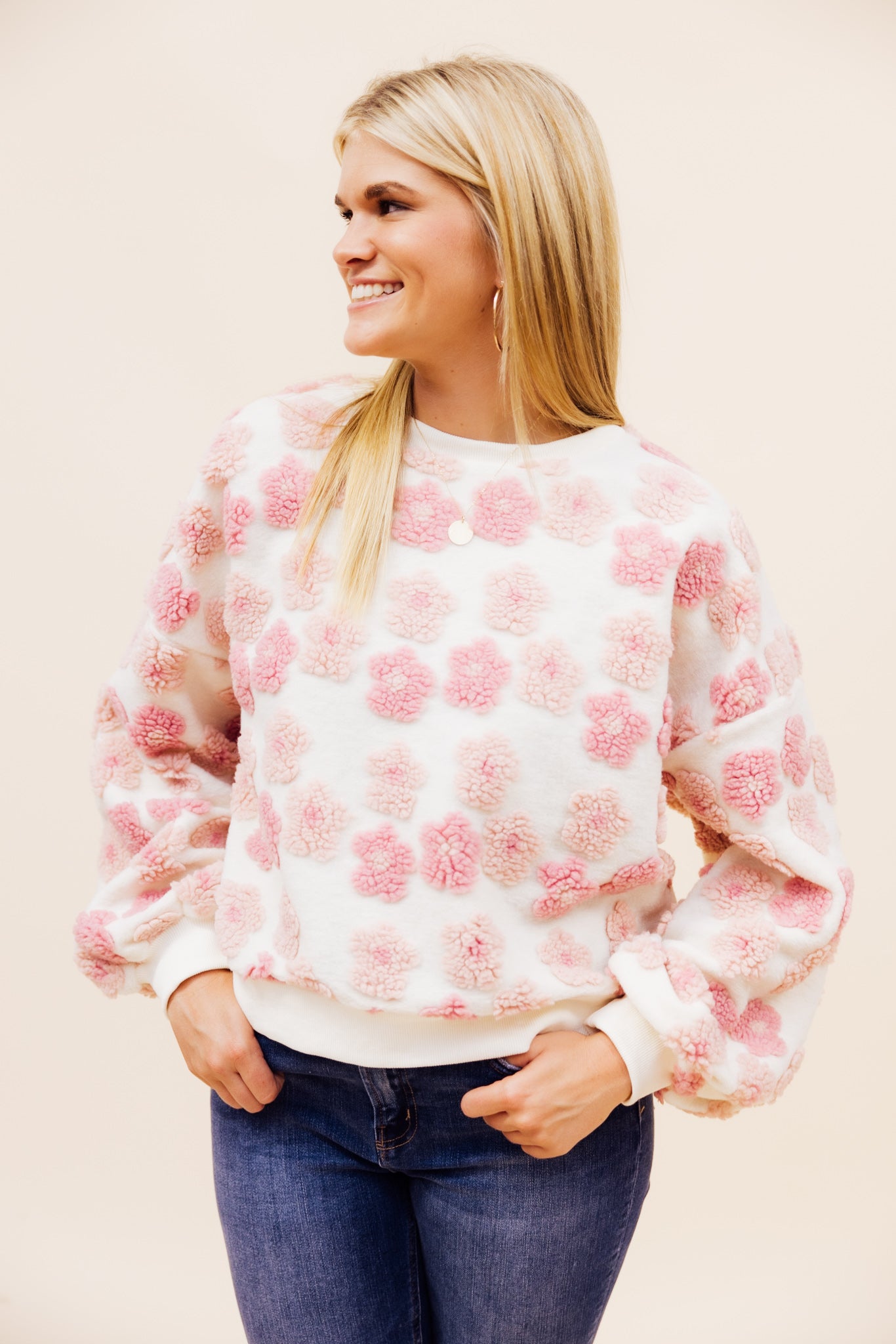 Blush Floral Sherpa Pullover