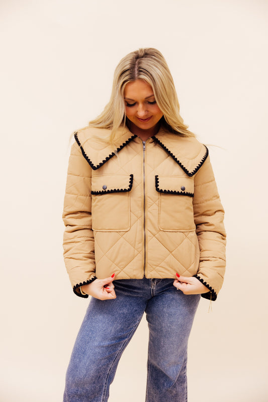 Beige Collared Puffer Jacket