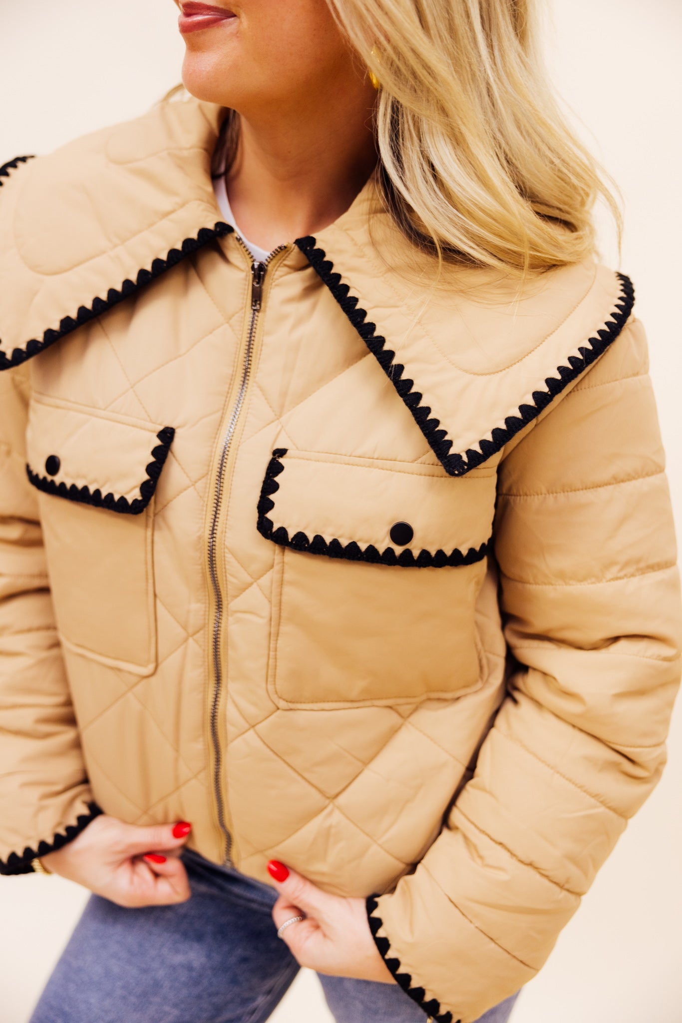 Beige Collared Puffer Jacket