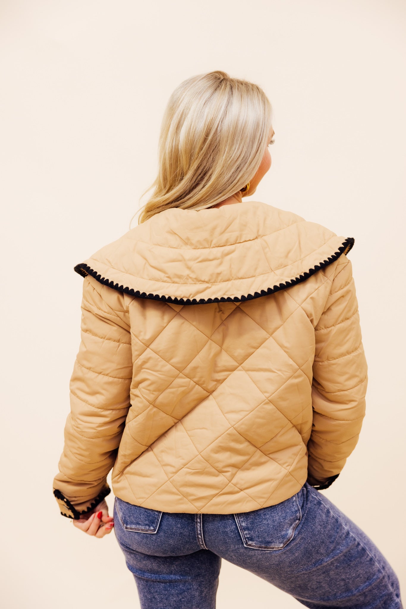 Beige Collared Puffer Jacket