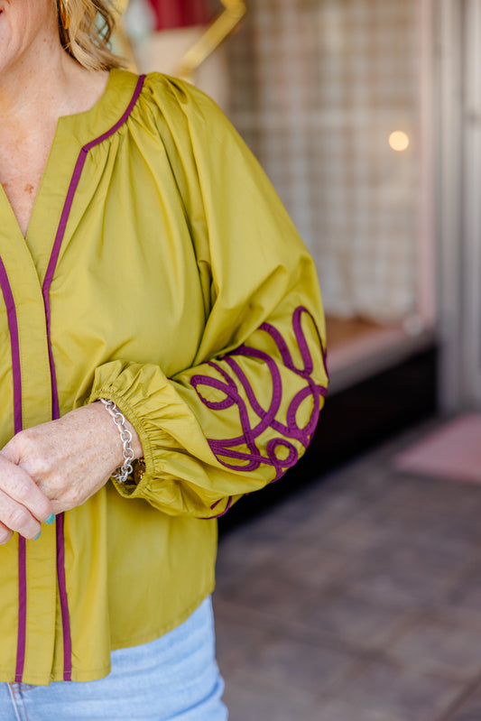 Chartreuse Detailed Blouse