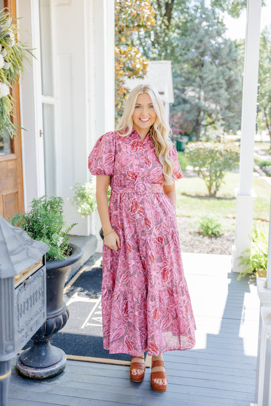 Rosy Fall Midi Dress