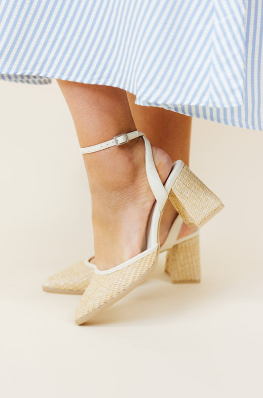 Natural Pointed Toe Raffia Heel