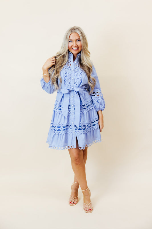 Blue Pearl Lace Trim Dress