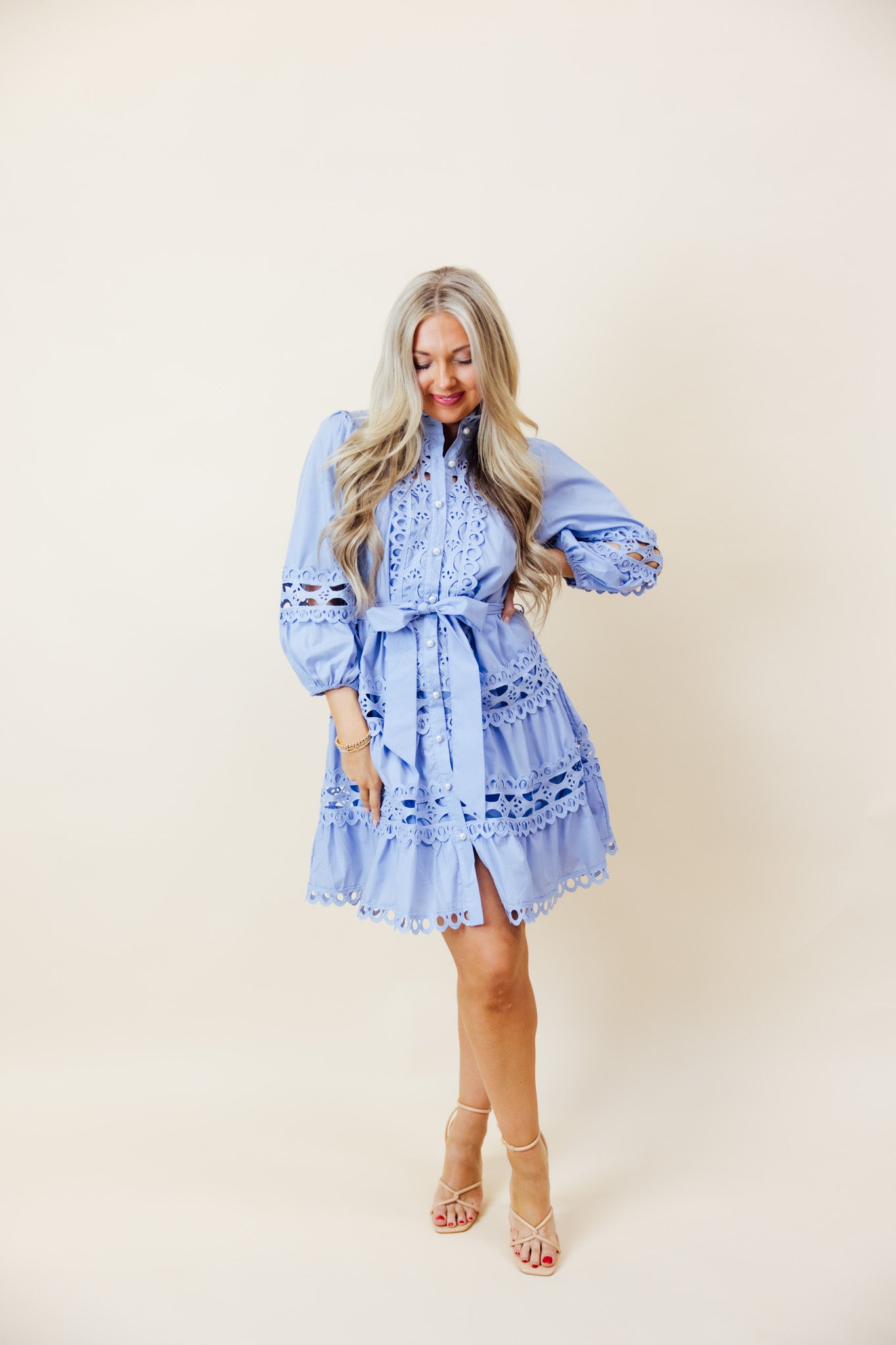 Blue Pearl Lace Trim Dress