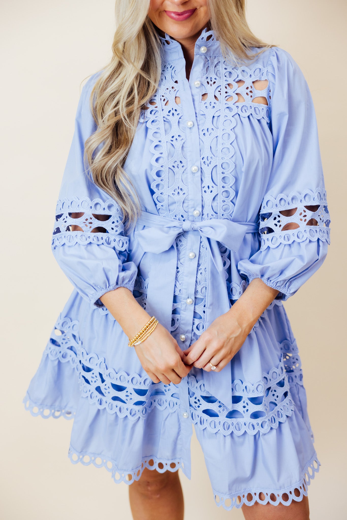 Blue Pearl Lace Trim Dress