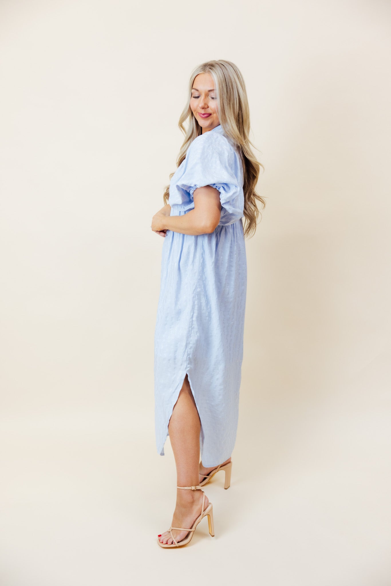 Baby Blue Textured Midi Dress