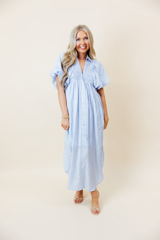 Baby Blue Textured Midi Dress