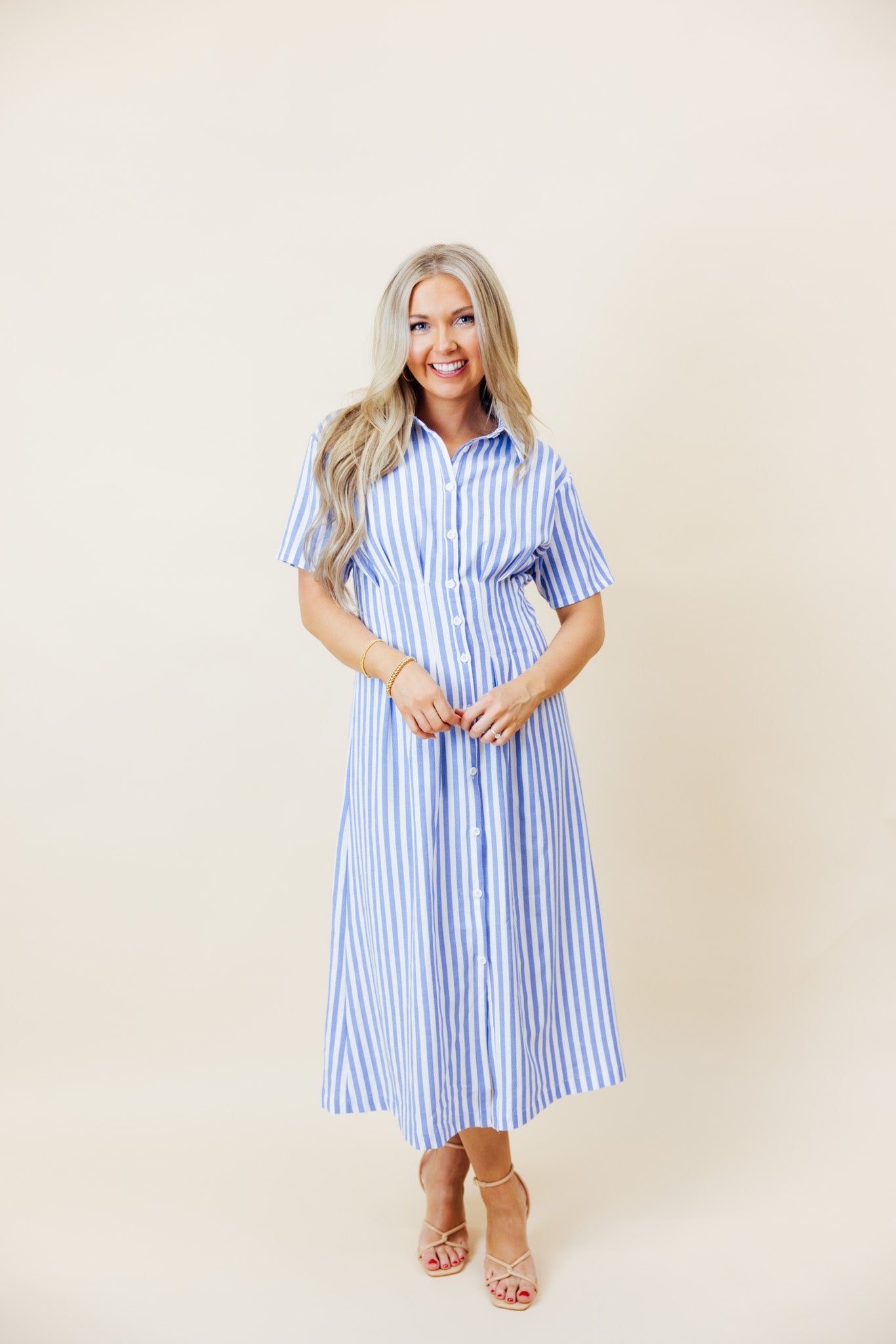 Blue Stripe Shirt Midi Dress