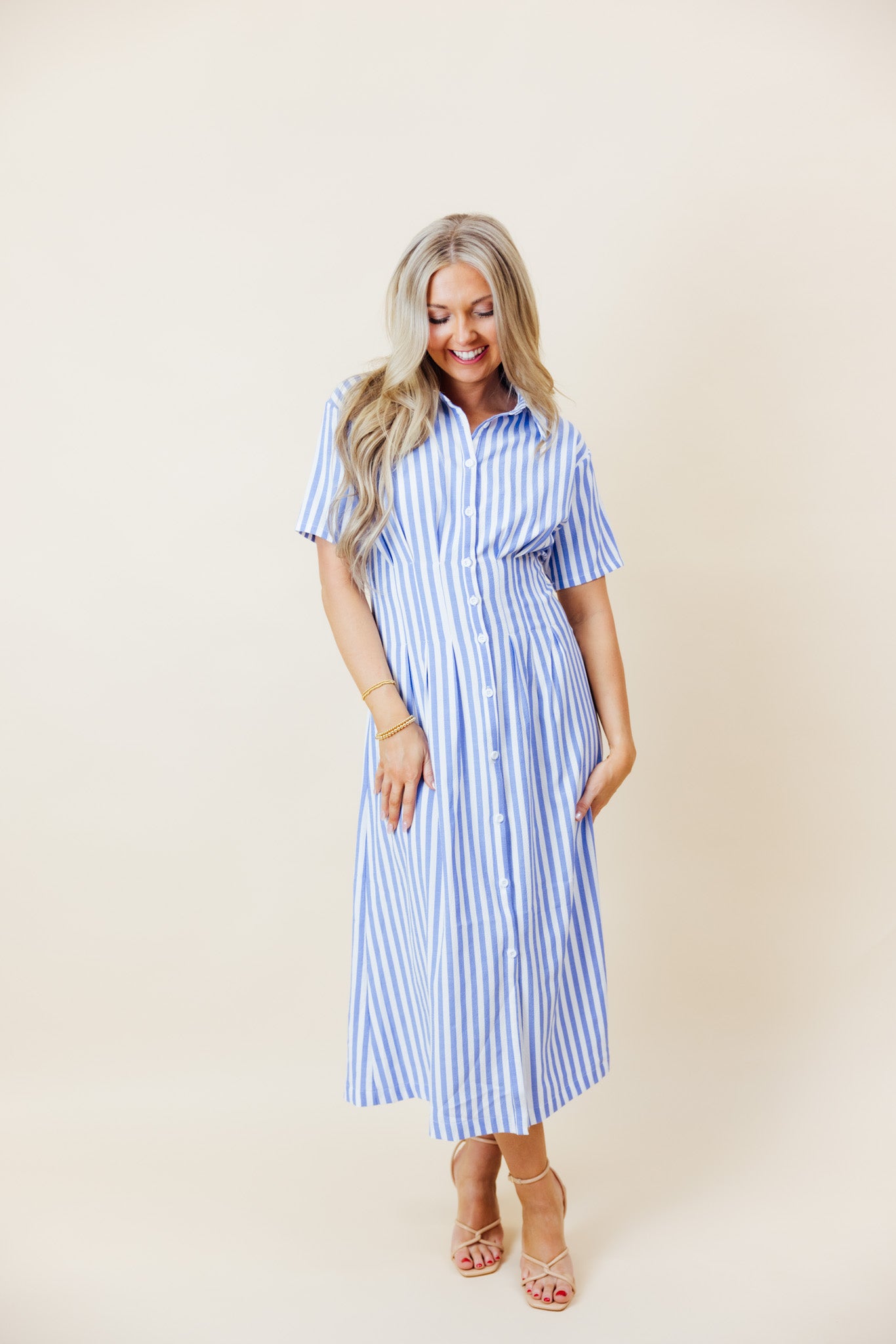 Blue Stripe Shirt Midi Dress