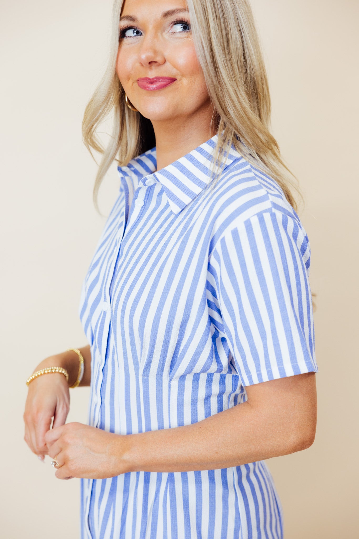 Blue Stripe Shirt Midi Dress