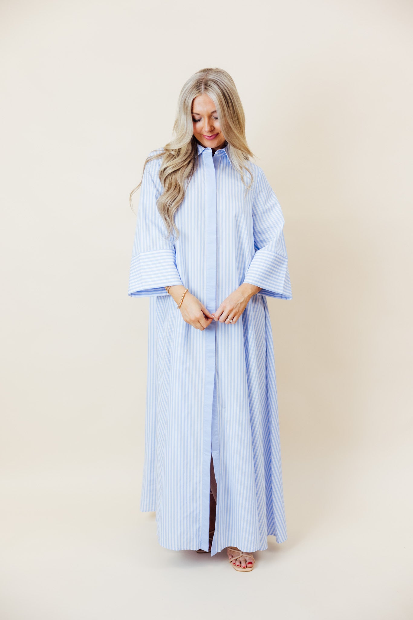 Blue Striped Maxi Shirt Dress