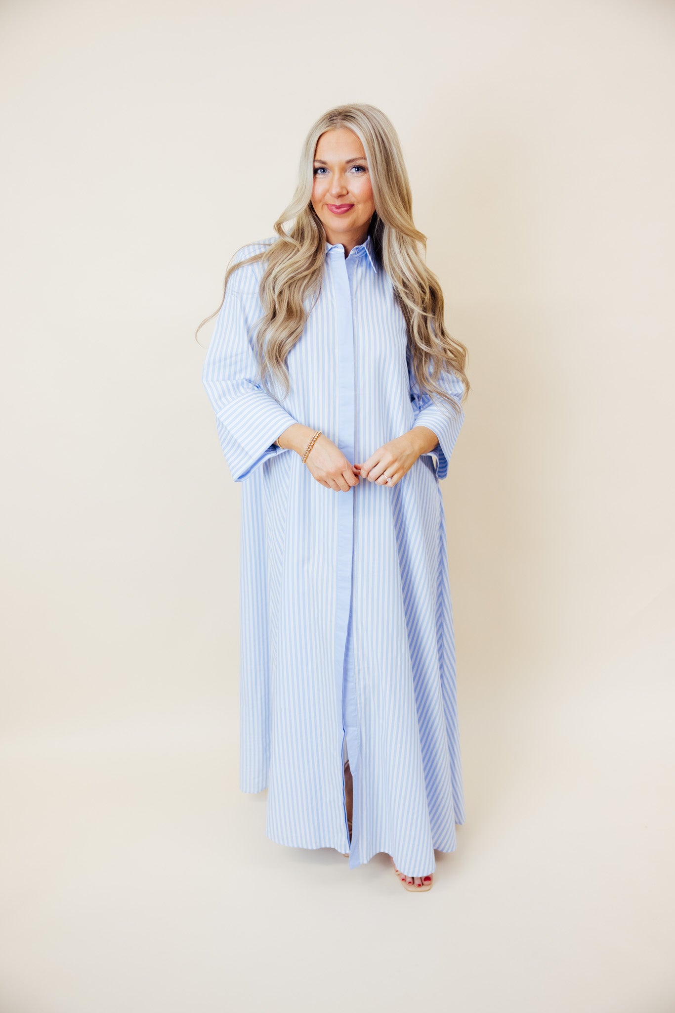 Blue Striped Maxi Shirt Dress